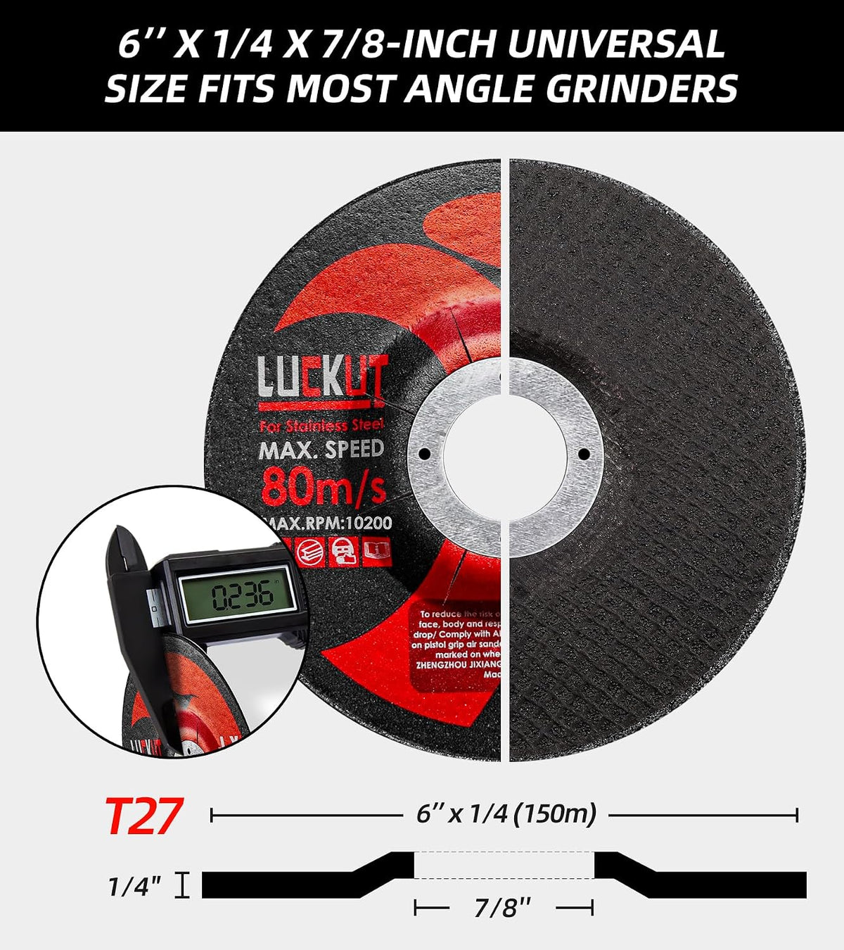 Angle Grinder Metal Discs, 6" x 1/4" x 7/8", 5 Pack
