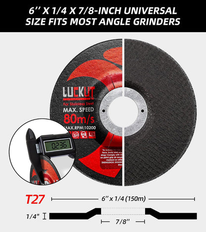 Angle Grinder Metal Discs, 6" x 1/4" x 7/8", 5 Pack