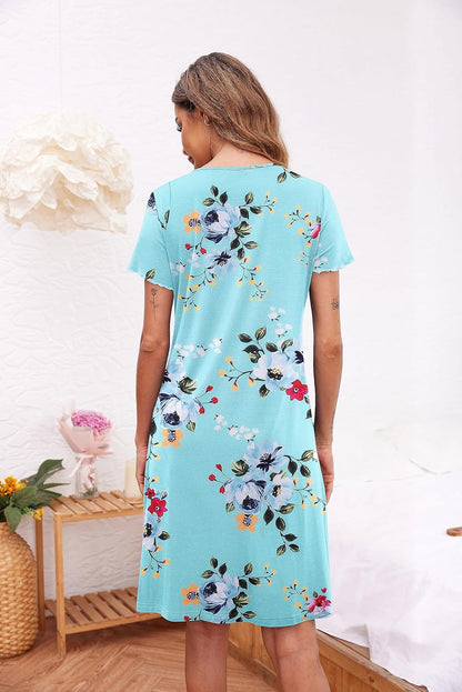 Ekouaer Women's Nightshirt Short Sleeve Button Down Nightgown V-Neck Sleepwear Pajama Dress