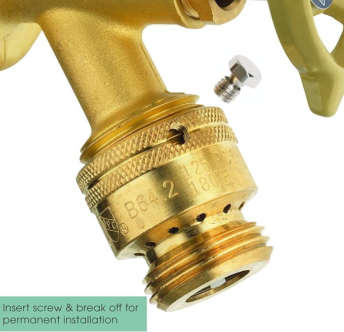 Homewerks Worldwide VACBFPZ4B Vacuum Breaker Hose Bib Backflow Preventer, 3/4 Inch, Brass
