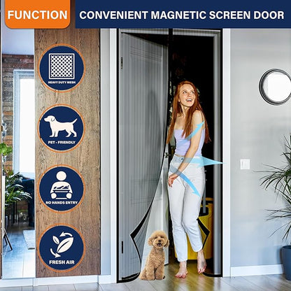 Mesh Screen with Magnetic Closure-Keeps Bugs Out Let Breeze in, Heavy Duty - Pet and Kid Friendly, Works with Front, Sliding Doors (38 x 82 Inch)