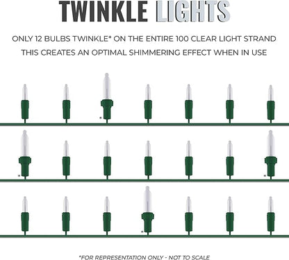 612 Vermont 100 Clear Christmas Lights, 12 Lights Twinkle, Indoor and Outdoor Use, Connect up to 4 Sets, Lighted Length 20.6', Total Length 21.8'