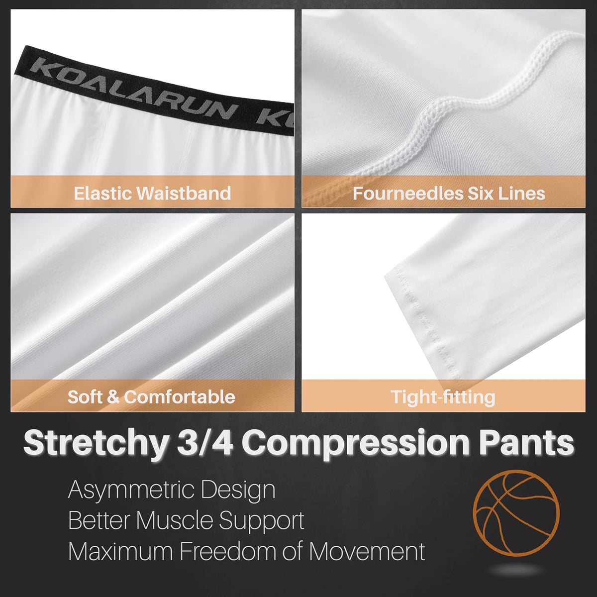 One Leg Compression Tights for Basketball Men's 3/4 Capri Sports Leggings Athletic Training Pants Base Layers