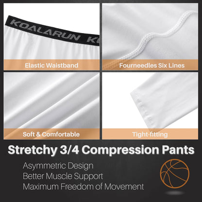 One Leg Compression Tights for Basketball Men's 3/4 Capri Sports Leggings Athletic Training Pants Base Layers