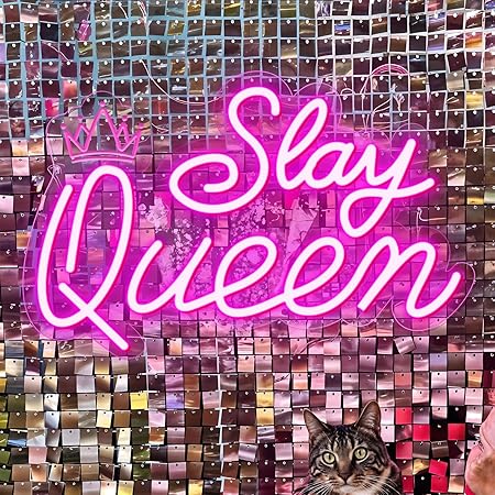 Slay Queen Neon Sign for Wall Decor, Adjustable LED Light Up Signs USB Powered Pink White Neon Sign for Girl Women Birthday Valentines Christmas Bedroom Dorm Wall Art Decor