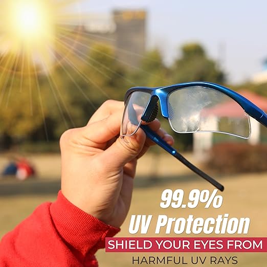 MTX Clear Safety Glasses with Blue Temple, ANSI Z87+, Impact Resistant, Anti-Scratch UV Protection Lens for Shooting, Yard Work, Cycling, and Outdoor Activities (1 Pack)
