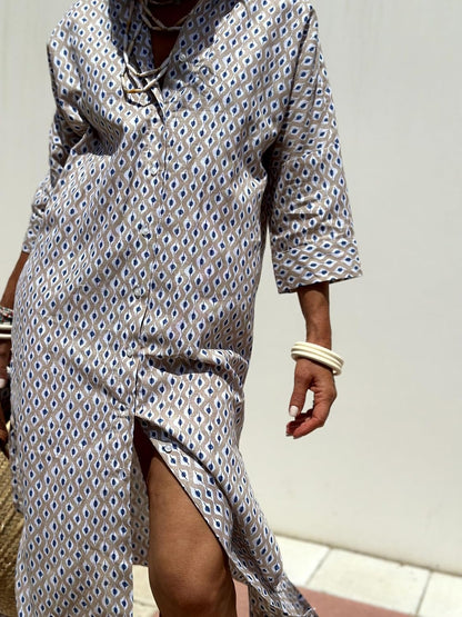 utcoco Womens 2026 Shirt Dress Casual Lapel 3/4 Sleeve Button Down Split Belted Vacation Maxi Dress