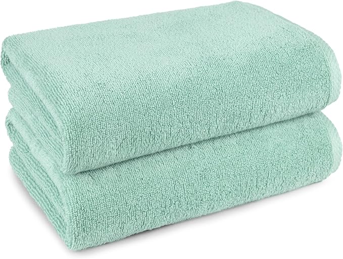 Basics 100 Cotton Quick-Dry Lightweight Moisture Absorbing Bath Towel, 2-Pack, Seafoam Green, 54" x 30"