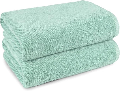 Basics 100 Cotton Quick-Dry Lightweight Moisture Absorbing Bath Towel, 2-Pack, Seafoam Green, 54" x 30"