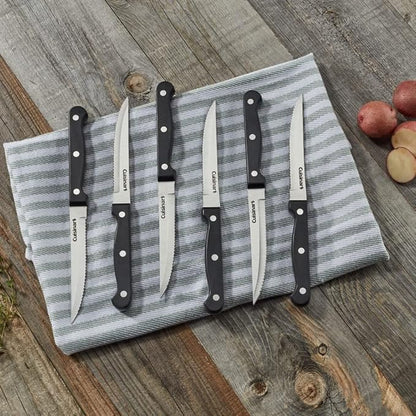 Cuisinart Knife Set, 6pc Steak Knife Set with Steel Blades for Precise Cutting, Lightweight, Stainless Steel  Durable, C77TR-6PSK, Black