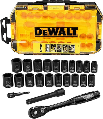 DEWALT Impact Socket Set with Ratchet, Metric/SAE, 1/2" Drive, 23-Piece Set with Case (DWMT74739)
