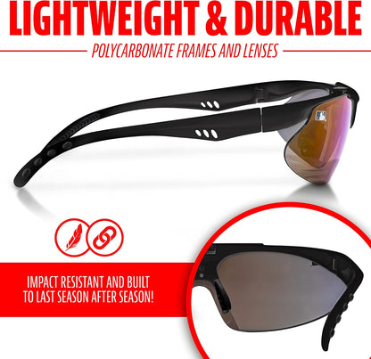 These lightweight, durable sunglasses with UV protection are perfect for baseball, softball, and other outdoor sports.