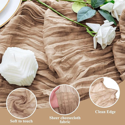 2PCS Table Runner Cheesecloth 10FT Nude Boho Gauze Cheese Cloth Rustic Sheer Table Runners for Wedding Bridal Baby Shower Party Decoration