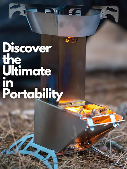 Spitfire Rocket Stove - Spartan Light Rocket Stove Wood Burning Portable Stove w/Travel Case, Collapsible Backpacking Wood Stove, Camp Rocket Stove, Outdoor cooking stove Estufa De Leña Para Cocinar