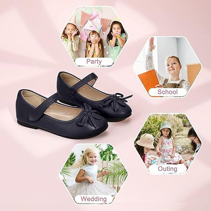 Hehainom Girls Dress Shoes, Flower Toddler/Little Kid Girl Shoes, Bowknot Mary Jane Ballerina Flat Shoes for School Party