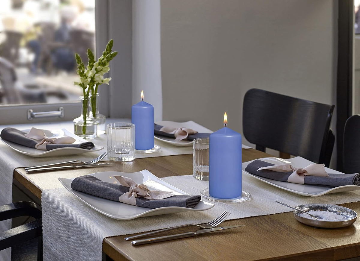 BOLSIUS 3 Blue Pillar Candles - 2.25 x 4.75 Inches - Premium European Quality - Individually Wrapped - 33 Hours Burn Time Dripless Smokeless Unscented Dinner, Wedding, Party, & Restaurant Candles