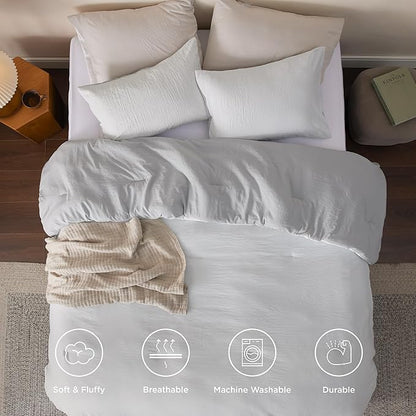 Bedsure King Size Comforter Set, Reversible White Soft Prewashed Bedding for All Seasons, 3 Pieces Warm Down Alternative Bed Set, 1 Lightweight Comforter (104"x90") and 2 Pillowcases (20"x36")