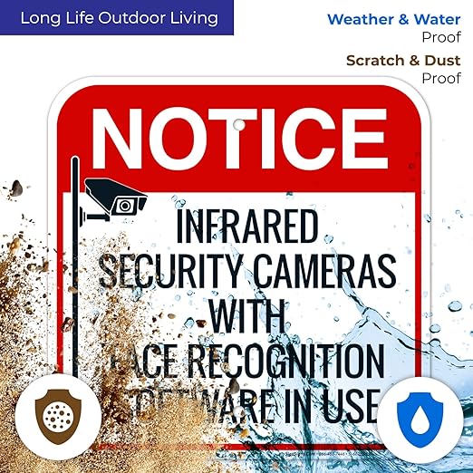 Infrared Security Cameras with Face Recognition Software in Use Sign, 12x12 Inches, Rust Free .040 Aluminum, Fade Resistant, Made in USA