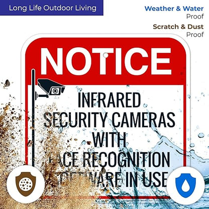 Infrared Security Cameras with Face Recognition Software in Use Sign, 12x12 Inches, Rust Free .040 Aluminum, Fade Resistant, Made in USA