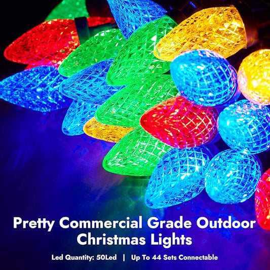 C9 Led Christmas Lights Outdoor Christmas Decorations Commercial Grade 50Led 33ft Christmas Tree Lights Set for Indoor Outdoor Wedding, Holiday, Party, Home Christmas Decorations(Multicolor)