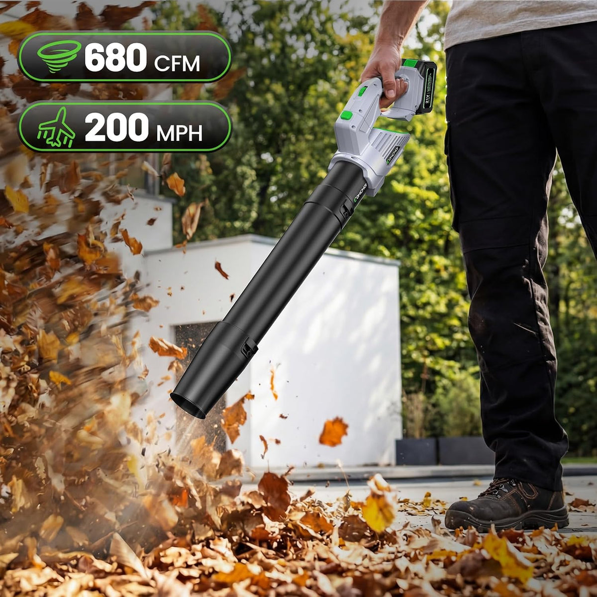 Comchoi Electric Leaf Blower Cordless, 680 CFM 5 Speed Mode, 2 Batteries & Charger, Handheld Leaf Blowers for Lawn Care, Portable Lightweight Grass Blower for Yard, Patio & Outdoor Use (Charger is different and better than picture)