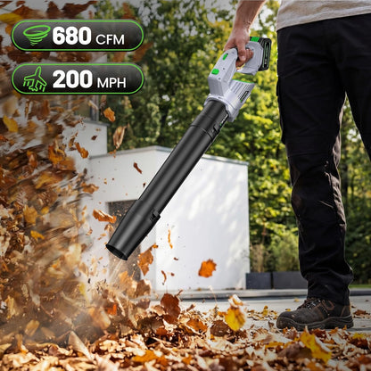 Comchoi Electric Leaf Blower Cordless, 680 CFM 5 Speed Mode, 2 Batteries & Charger, Handheld Leaf Blowers for Lawn Care, Portable Lightweight Grass Blower for Yard, Patio & Outdoor Use (Charger is different and better than picture)