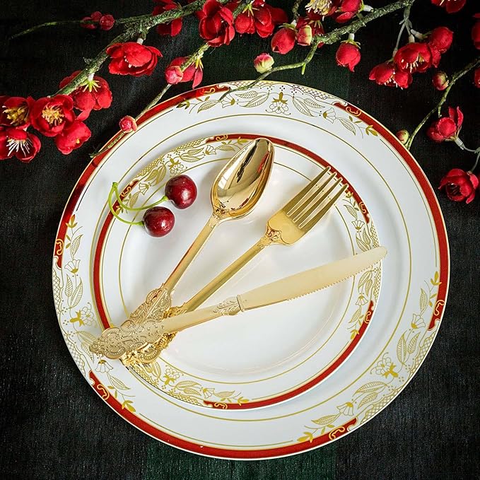 Efavormart 24 Pack  8" Metallic Gold Baroque Disposable Cutlery Plastic Forks for Wedding Party Banquet Events Candy Buffet