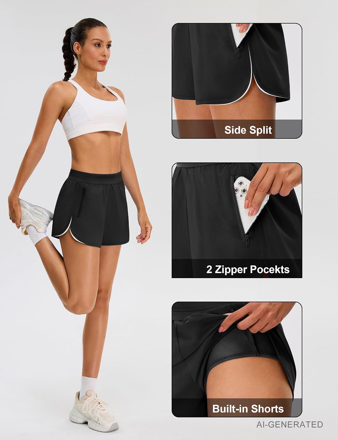 Large, BMJL Womens Workout Shorts Running 2.5" Black High Waisted Athletic Gym Shorts Lounge Summer 2 Pockets .