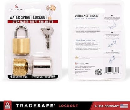 TRADESAFE Water Spigot Lock - Hose Bib Lock with Keyed Padlock, Prevent Water Theft, Unauthorized Faucet Use