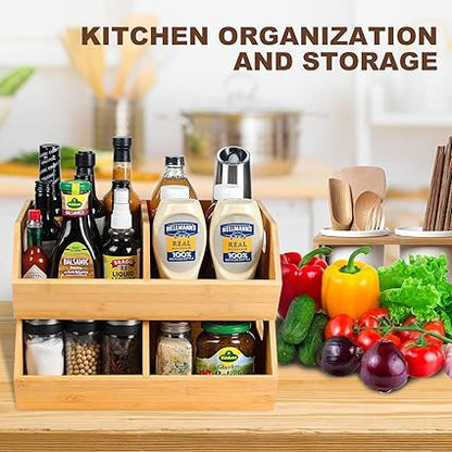 2 Set Bamboo Storage Bins, Pantry Organizers and Storage, Kitchen Countertop Organization and Storage Basket for Produce, Onions, Potatoes, Garlic, Fruits, Vegetable and Bread