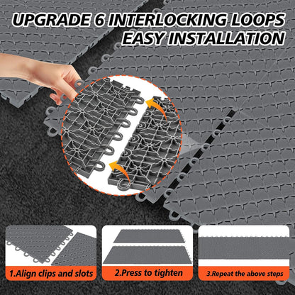 Heavy Duty PVC Interlocking Garage Floor Tiles - 60 Pack, 12"x12" (Covers 60 sq.ft) | Non-Slip Diamond Plate | Grey for Basement, Gym, Garage & Warehouse