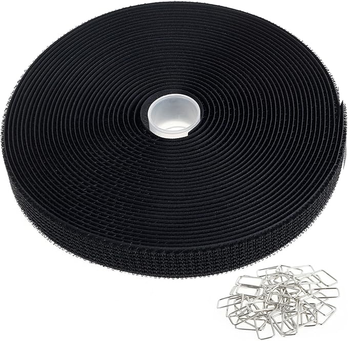 Hook and Loop Straps, Adjustable Nylon Fastening Cable Straps, Freely Cuttable Securing Cord Ties with 50Pcs Metal Buckles, Strong Load Bearing Heavy Duty Adhesive Tape Firm Bonding for DIY