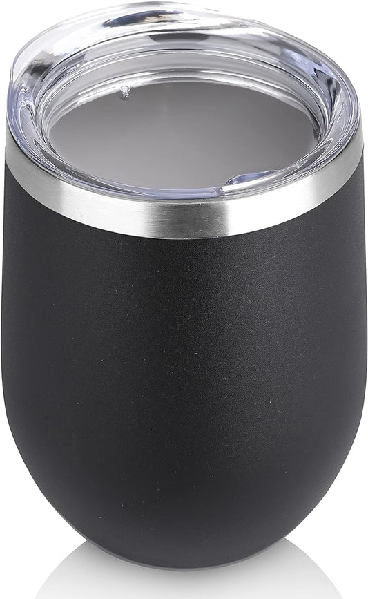 DOMICARE Stainless Steel Wine Tumbler Bulk with Lid, Personalized Insulated Tumblers Set, 12oz Travel Coffee Cups Pack of 1, Black