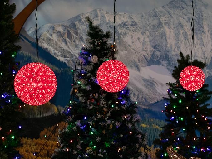 Novelty Lights Outdoor 100 LED Light Sphere, Hanging Tree LED Starlight Sphere 7.5" Diameter And 5mm Wide Angle Brightness, Outdoor Gazebo Lights Hanging Decor From Ceiling (Red)