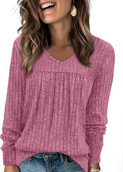 WIHOLL Long Sleeve Shirts for Women V Neck Lightweight Sweaters Casual Tunic Tops Outfits Fall Fashion Spring Clothes 2026.