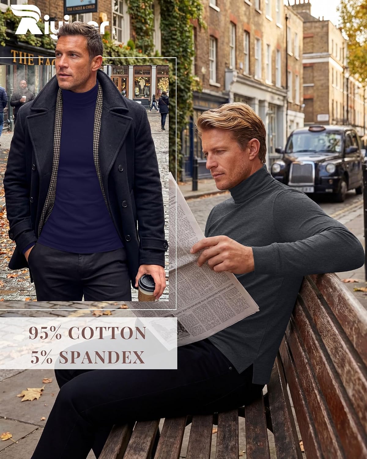 Riyiper 3 Pack Men's Turtleneck Shirts Thermal Basic Knitted Long Sleeve Casual Slim Fit Winter Pullover Tops