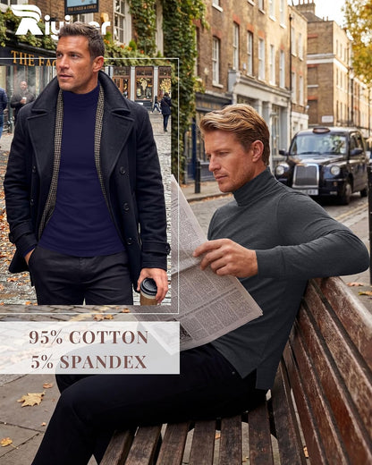 Riyiper 3 Pack Men's Turtleneck Shirts Thermal Basic Knitted Long Sleeve Casual Slim Fit Winter Pullover Tops