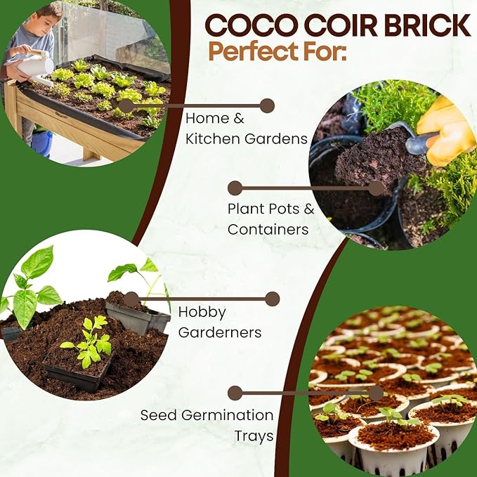 2 Pack Premium Coco Coir Brick for Plants  100 Organic Compressed Coconut Coir Bricks Starting Mix, Coco Coir Fiber Coconut Husk for Planting, Gardening, Potting Soil Substrate, Herbs, 1.4 LBBrick