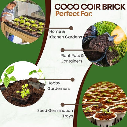2 Pack Premium Coco Coir Brick for Plants  100 Organic Compressed Coconut Coir Bricks Starting Mix, Coco Coir Fiber Coconut Husk for Planting, Gardening, Potting Soil Substrate, Herbs, 1.4 LBBrick