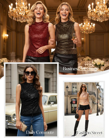 GRACE KARIN Sequin Tank Tops for Women, Sparkly Party Shirts Glitter, Sleeveless Cami Crop Vest, Shimmer Club Top .