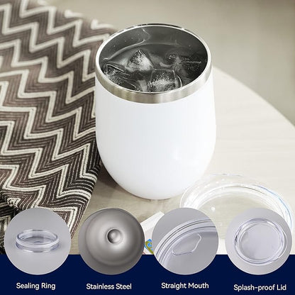 DOMICARE Stainless Steel Wine Tumbler Bulk with Lid, Personalized White Insulated Tumblers Set, 12oz Travel Coffee Cups Pack of 1