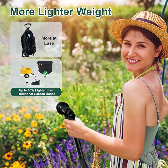 Flexible Garden Hose 25ft, Lightweight Water Hose with 10 Function Spray, Portable Water Pipe Leak-Proof Kink Free Non-Shrinking Drinking Water Safe Hose Durable for Car Wash Patio Yard House Camping