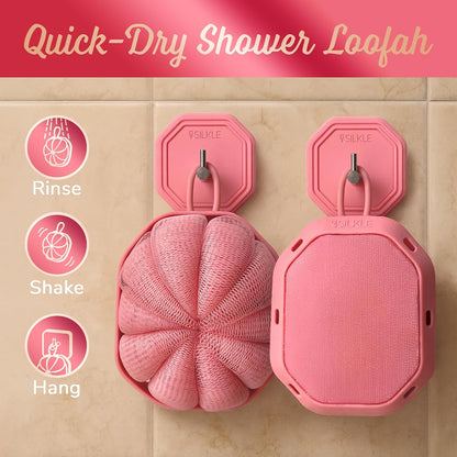 Double-Sided Shower Loofah - Exfoliating Shower Scrubber for Body, Non-Slip Silicone Grip, Soft Mesh & Textured Exfoliating Side, 2-in-1 Bath Sponge & Loofah - 1 Pack, pink