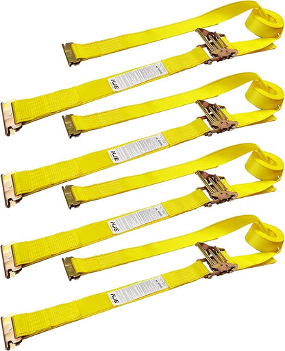 KJE E-Track Ratchet Straps, 4 Pack 2" x20' Heavy Duty Cargo Tie-Downs, 4500LBS Breaking Strength, Standard E Track Fitting Tie Down Ratcheting Strap for Cargo Vans, Trucks, Trailers