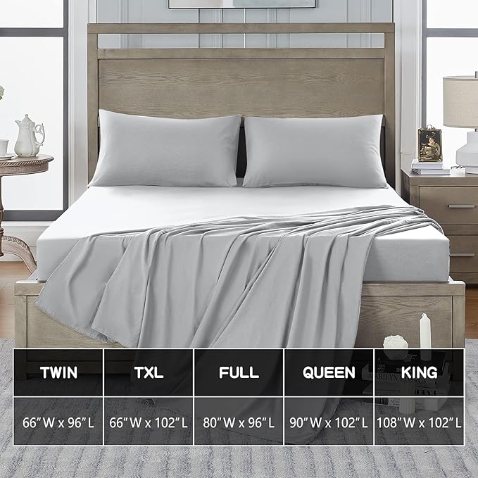 FreshCulture King Flat Sheet - Hotel Quality King Flat Sheet Only - Brushed Microfiber Top Sheet - Ultra Soft  Breathable - Wrinkle-Free - Easy Care - Single Flat Sheet (King, Light Grey)