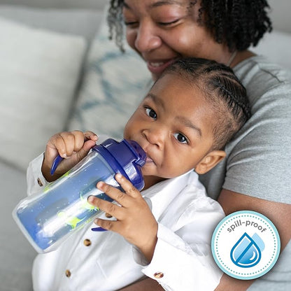 Dr. Brown's Milestones Insulated Sippy Cup with Straw and Handles, Spill-Proof Tumbler with Lid, 2-Pack, Blue, 10 oz300 mL, BPA Free, 12m