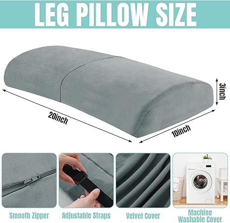ROYALAY Recliner Leg Rest Cushion with Adjustable Straps Memory Foam Under Knee Pillow for Foot Elevation, Half Moon Leg Pillow Foldable Bolster Pillow for Waist Back Neck Reduce Pressure,Gray