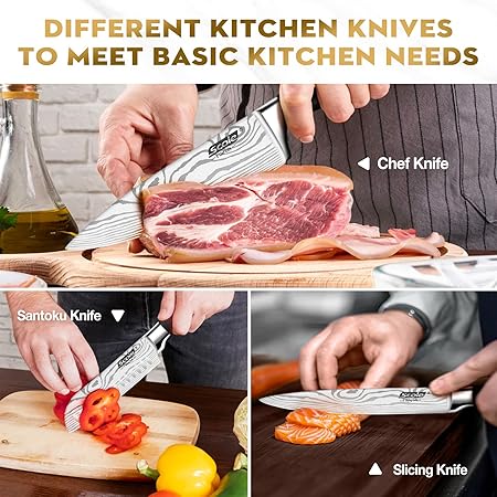 SCOLE Chef Knife Ultra Sharp Kitchen Knife Set 7-Piece, Premium German 1.4116 Stainless Steel Chefs Knife Set, Ergonomic Handle Professional Knives Set for Kitchen with Gift Box