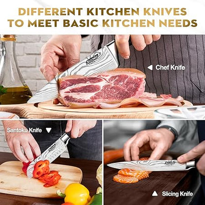 SCOLE Chef Knife Ultra Sharp Kitchen Knife Set 7-Piece, Premium German 1.4116 Stainless Steel Chefs Knife Set, Ergonomic Handle Professional Knives Set for Kitchen with Gift Box
