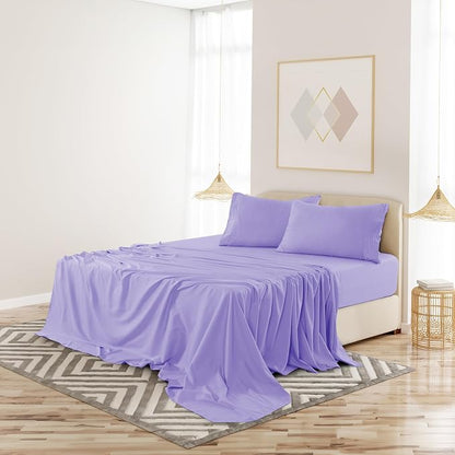 LUX Décor Queen Sheet Set - 4 Piece Ultra-Soft Microfiber Bed Sheets with Flat Sheet, 16 Inches Deep Pocket Fitted Sheet & Pillowcases, Cooling & Breathable, Hotel Luxury, Oeko-TEX - Lavender